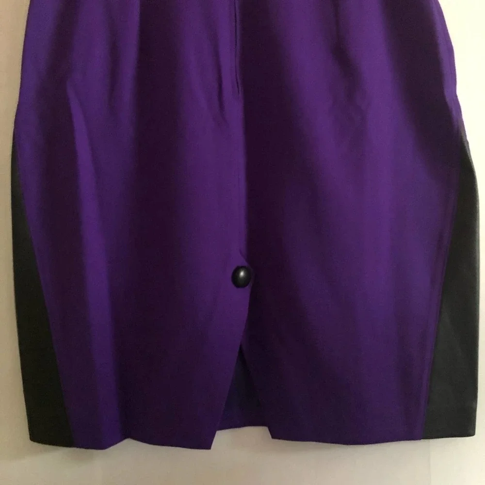 Vintage Tuxedo Style Purple Black Leather Midi Skirt 12